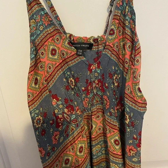 Boho Floral Tiered Maxi Dress in Teal and Rust - Picture 2 of 5